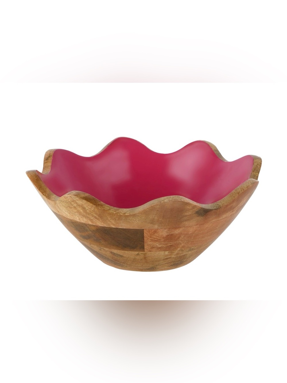 Celebrate It Wooden Bowl with Natural Wood and Pink Accent